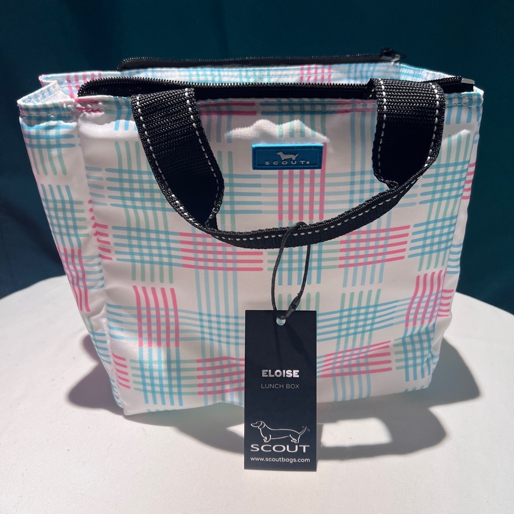 NWT Scout “Eloise” Lunch Box (Pink and Blue Tote Bag with Plaid Design)